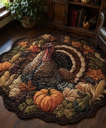 Midnight Harvest Turkey Shaped Area Rug — Bold Dark Thanksgiving Rug, Custom Seasonal Floor Mat For Living Room & Entry