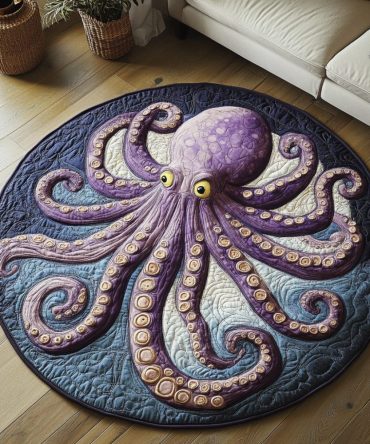 Mighty Octopus Round Rug — Bold Nautical-Themed Plush Area Rug For Living Room, Kids Room & Play Areas , Non-Slip Backing, Durable & Machine Washable
