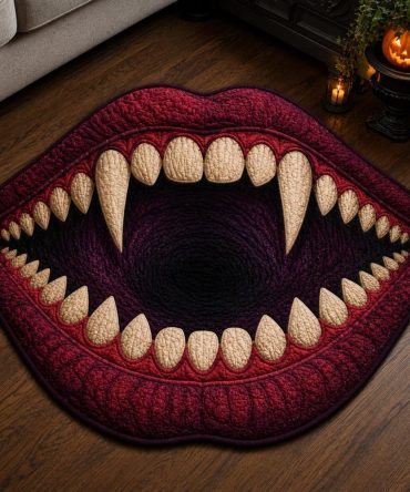 Monster Maw Halloween Area Rug — Custom-Shaped Spooky Floor Mat For Haunted Home Decor, Non-Slip & Plush