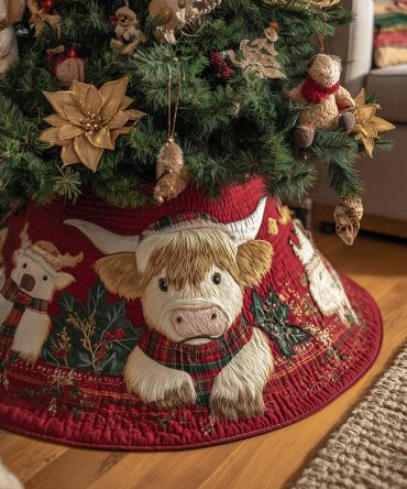 Moo Love Quilted Holiday Tree Skirt — Charming Cow-Themed Christmas Skirt, Soft Cotton Blend, Durable Quilting, Machine Wash & Gift-Ready