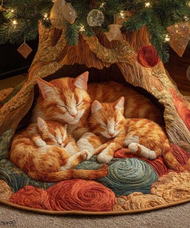 Mother Nest Quilted Holiday Tree Skirt - Cozy Family-Inspired Pet-Themed Tree Skirt With Plush Backing, Durable Cotton, Reversible & Giftable