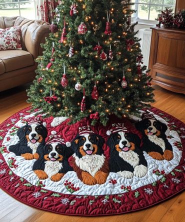 Mountain Christmas Quilted Tree Skirt — Rustic Lodge-Inspired Evergreen & Plaid Base Cover For Warm Holiday Home Décor