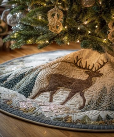 Mountain Deer Quilted Christmas Tree Skirt — Alpine Deer Motif, Cozy Quilted Fabric, Durable Stitching, Ideal For Cabin & Mountain Holiday Themes