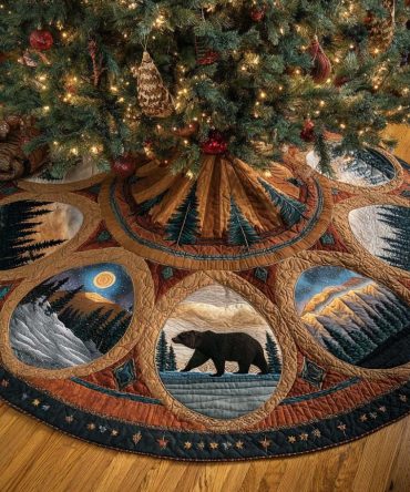 Mountain Refuge Quilted Tree Skirt — Rustic Lodge Christmas Base Cover, Durable Quilting For Cozy Cabin Holiday Styling & Gift Displays