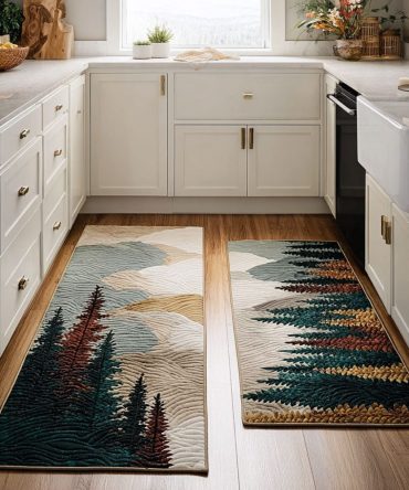 Mountain View Kitchen Rug - Scenic Alpine Design, Durable Washable Runner With Anti-Slip Backing For Cabin, Entryway & Kitchen
