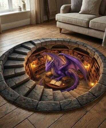 Mystic Dragon Fantasy Round Area Rug - Premium Soft-Pile Dragon Medallion Rug For Living Room, Bedroom And Game Room Decor
