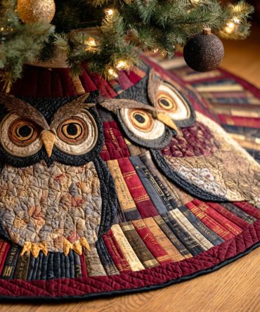 Mystical Shelf Quilted Christmas Tree Skirt — Enchanted Library Motif Holiday Mat, Quilted Cozy Base For Seasonal Styling