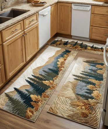 Nature Escape Kitchen Rug — Botanical Print, Non-Slip Low-Profile Mat For Kitchens, Easy Clean & Durable Design