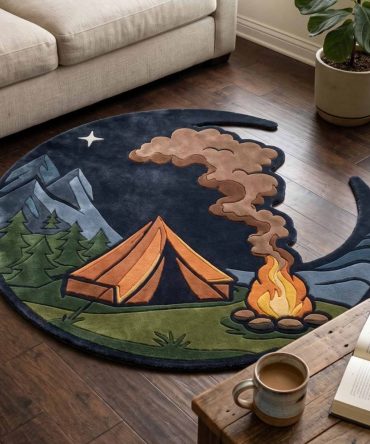 Night Camp Kids Rug — Custom-Shaped Soft Accent Rug For Nursery & Playroom, Non-Slip, Easy-Clean, Cozy Sleep & Play Surface