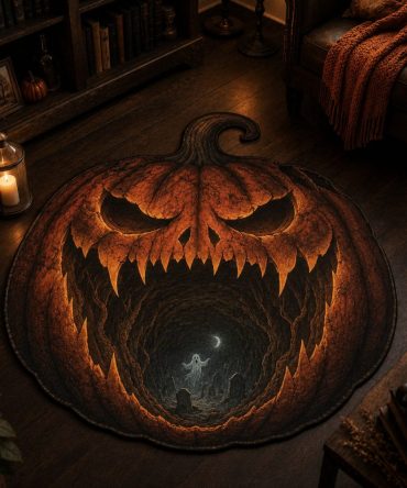 Nightmare Pumpkin Themed Rug — Bold Custom-Shaped Halloween Floor Accent For Entryway, Porch & Party Decor, Vivid Spooky Design