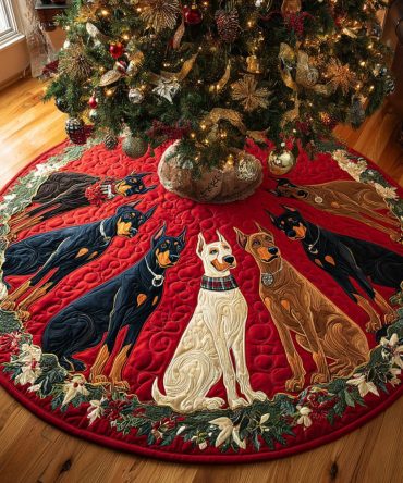 Refined Quilted Holiday Tree Skirt — Noble Christmas Spirit Motif, Premium Fabric , Elegant Festive Base Cover & Photo-Ready Décor