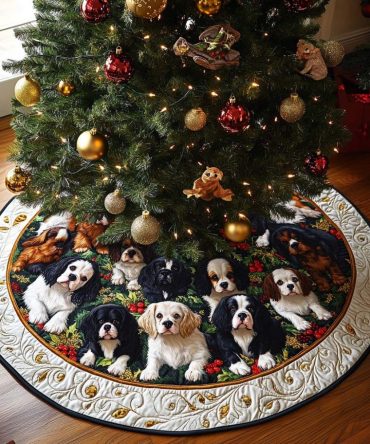 Noble Noel Quilted Holiday Tree Skirt - Classic Embroidered Motifs & Plush Backing, 48" Diameter Stylish Christmas Base Décor