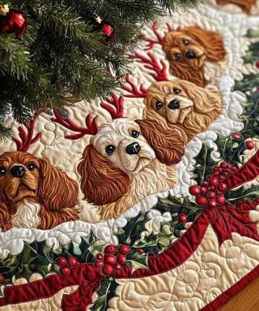 Noble Paws Quilted Christmas Tree Skirt — Timeless Dog Portrait Design With Soft Quilting For Cozy, Stylish Holiday Displays And Gifts