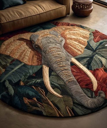 Noble Spirit Elephant Round Rug — Plush Boho Area Rug For Living Room, Soft Durable Non-Slip Accent