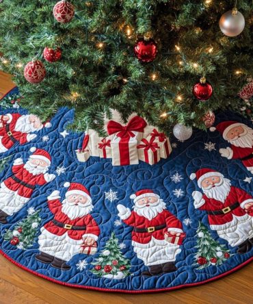 Noel Spirit Quilted Christmas Tree Skirt — 48" Joyful Holiday Tree Skirt, Plush Quilting, Easy Close & Machine-Washable For Festive Rooms