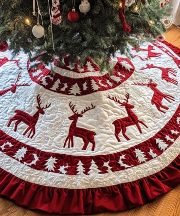 Rustic Pine Noel Quilted Tree Skirt - Classic Seasonal Home Decor, Cozy Cotton Blend, Tie Closure, Perfect For Family Gatherings