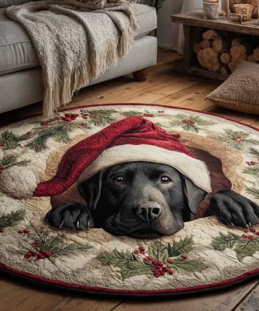 Nook Black Lab Cozy Round Rug — Comfortable Labrador Nook Circular Area Rug For Reading Corners, Nursery & Entry, Soft Low-Pile & Non-Slip