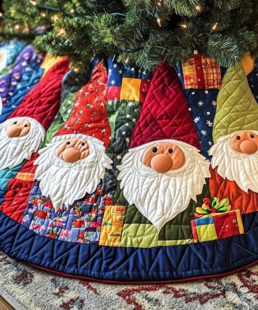 Nordic Gnomes Quilted Tree Skirt — Scandinavian-Style Gnome Christmas Skirt With Cozy Quilting For Minimalist Holiday Decor