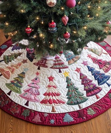 North Glow Quilted Christmas Tree Skirt — 48" Rustic Nordic Holiday Tree Skirt, Quilted Texture, Machine-Washable For Cozy Seasonal Decor