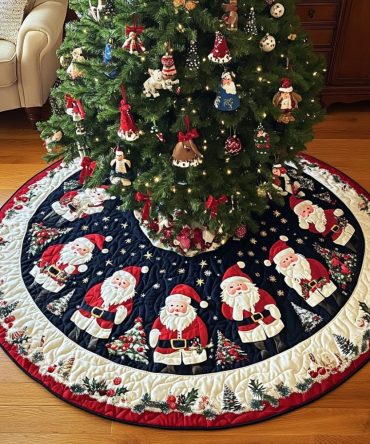North Pole Magic Quilted Christmas Tree Skirt - Whimsical Polar Design, Bright Holiday Colors, 48" Diameter, Durable & Machine Washable