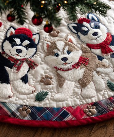North Star Husky Quilted Christmas Tree Skirt — Nautical-Feel Holiday Accent With Premium Quilting & Charming Dog Design
