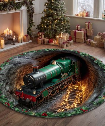 Northern Glow Round Area Rug — Aurora-Inspired Holiday Round Rug With Warm Tones For Living Room, Entry, Cozy Seasonal Styling