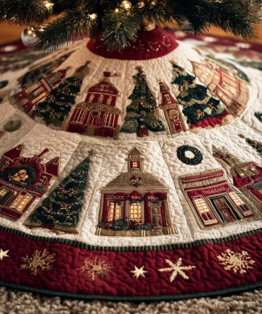 Northern Spark Trail Quilted Christmas Tree Skirt — Aurora-Inspired Holiday Skirt With Glittering Accents, Quilted Tree Mat