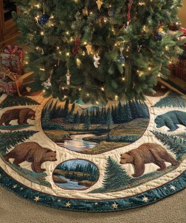 Northern Tracks Quilted Christmas Tree Skirt — Cozy Cabin Holiday Skirt With Textile Tracks Motif, Durable Quilting For Rustic Homes