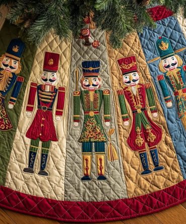 Nutcracker Charm Festive Quilted Tree Skirt — Charming Soldier Appliqués, Cozy Quilting & Easy-Care Fabric For Timeless Holiday Decor
