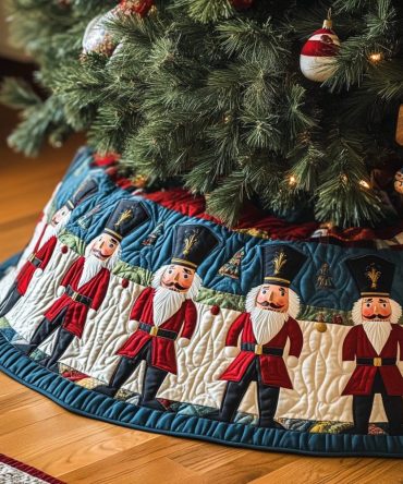 Nutcracker Holiday Quilted Tree Skirt — Festive Nutcracker Applique Quilted Christmas Tree Skirt For Classic Holiday Décor