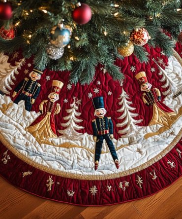 Nutcracker Dreams Quilted Christmas Tree Skirt — Dreamy Ballet & Toy Soldier Scenes, Premium Cotton, Velvet-Like Backing, Easy-Care