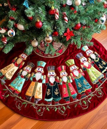 Nutcracker Holiday Quilted Tree Skirt — Charming Toy Soldier Motif, Heirloom Quality, Reversible Lining, Classic Christmas Accent