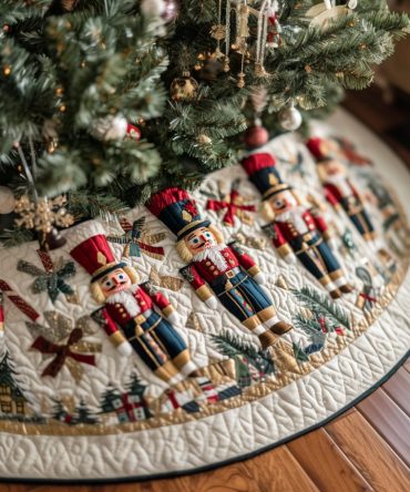 Nutcracker Magic Quilted Christmas Tree Skirt — Iconic Nutcracker Design For Enchanting Holiday Decor And Gift-Wrapped Displays