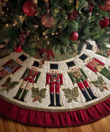 Premium Quilted Christmas Tree Skirt — Nutcracker Memory Holiday Design, Generously Sized, Machine-Washable & Cozy Festive Home Accent