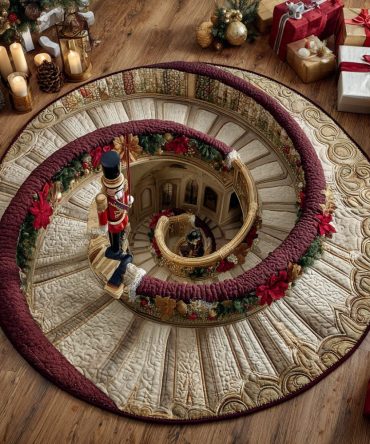 Nutcracker Spiral Heritage Rug — Bold Nutcracker Motif 48In Round Holiday Mat, Plush Pile, Fade-Resistant Print & Non-Slip Backing