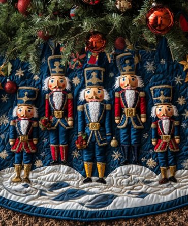 Nutcracker Wonderland Quilted Tree Skirt — Colorful Holiday Ballet Scenes, Heavy-Duty Quilting, Non-Slip Back, Machine-Friendly Care