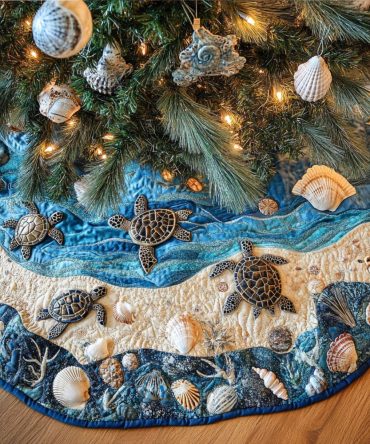 Ocean Voyager Quilted Christmas Tree Skirt — Nautical Holiday Tree Skirt With Marine Motifs, Durable Quilting, Coastal Christmas Décor, Gift Idea