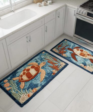 Ocean Drift Kitchen Rug - Soothing Sea-Blue Non-Slip Rug, Machine Washable, Fade-Resistant Durable Mat For Busy Homes