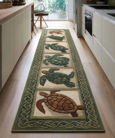 Ocean Geometry Runner Rug — Modern Coastal Hallway Runner Carpet With Geometric Wave Motif, Durable Low-Pile Area Rug