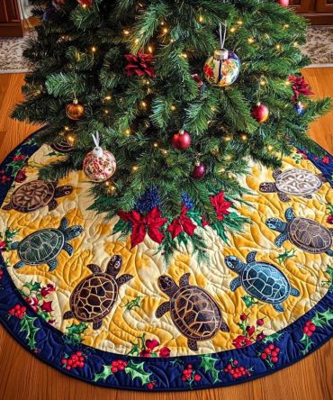 Ocean Harmony Quilted Christmas Tree Skirt - Serene Coastal Holiday Base, Soft Quilted Fabric, Durable & Machine-Wash Friendly