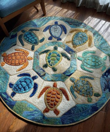 Ocean Mosaic Round Rug — Designer Coastal Pattern Area Rug With Textured Look For High-Traffic Rooms