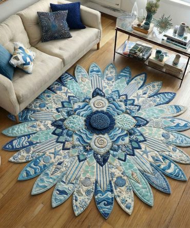 Ocean Pearl Scallop Rug — Elegant Shell-Shaped Custom Area Rug, Soft Low-Pile Nautical Accent With Non-Slip Base