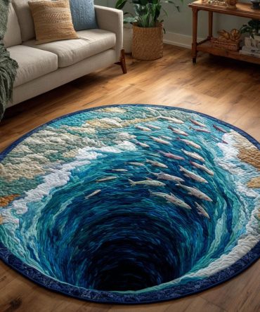 Ocean Vortex Spiral Premium Round Rug — Dynamic Nautical Spiral Area Rug For Contemporary Living Rooms, Soft Durable Pile & Anti-Skid Backing