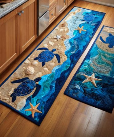 Ocean Wisdom Decorative Kitchen Rug — Anti-Slip Sea Life Mat, Soft Low-Pile, Quick-Dry And Machine Washable For Everyday Use