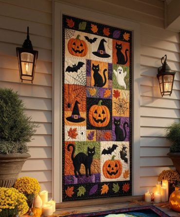 October Traditions Quilted Autumn & Halloween Door Cover — Classic October-Themed Front Door Panel For Seasonal Decor