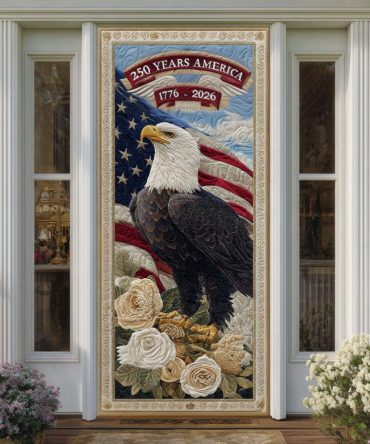Old Glory Sunburst Quilted Door Cover — Patriotic Sunburst Design, Heavy Quilted Insulating Panel To Brighten American Entryways