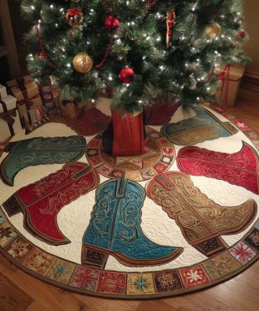 Open Range Quilted Christmas Tree Skirt — Wide Western Holiday Tree Skirt With Quilted Texture For Rustic Living Room & Gift-Ready Styling