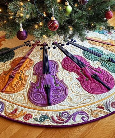 Orchestra'S Embrace Quilted Tree Skirt — Grand Musical Theme With Quilted Texture For Stylish Holiday Centerpieces