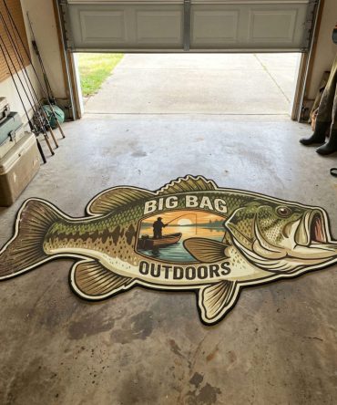 Outdoor Bass Rug — Weather-Resistant Bass-Shaped Area Rug, Uv-Stable Fibers & Non-Slip Backing For Patios, Decks, Boats, And Lakeside Cabins
