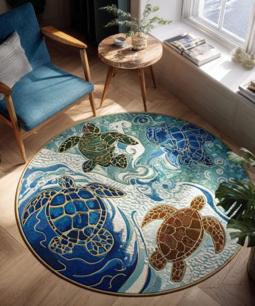 Pacific Wanderer Round Rug — Nautical Contemporary Area Rug For Living Room, Durable & Fade-Resistant